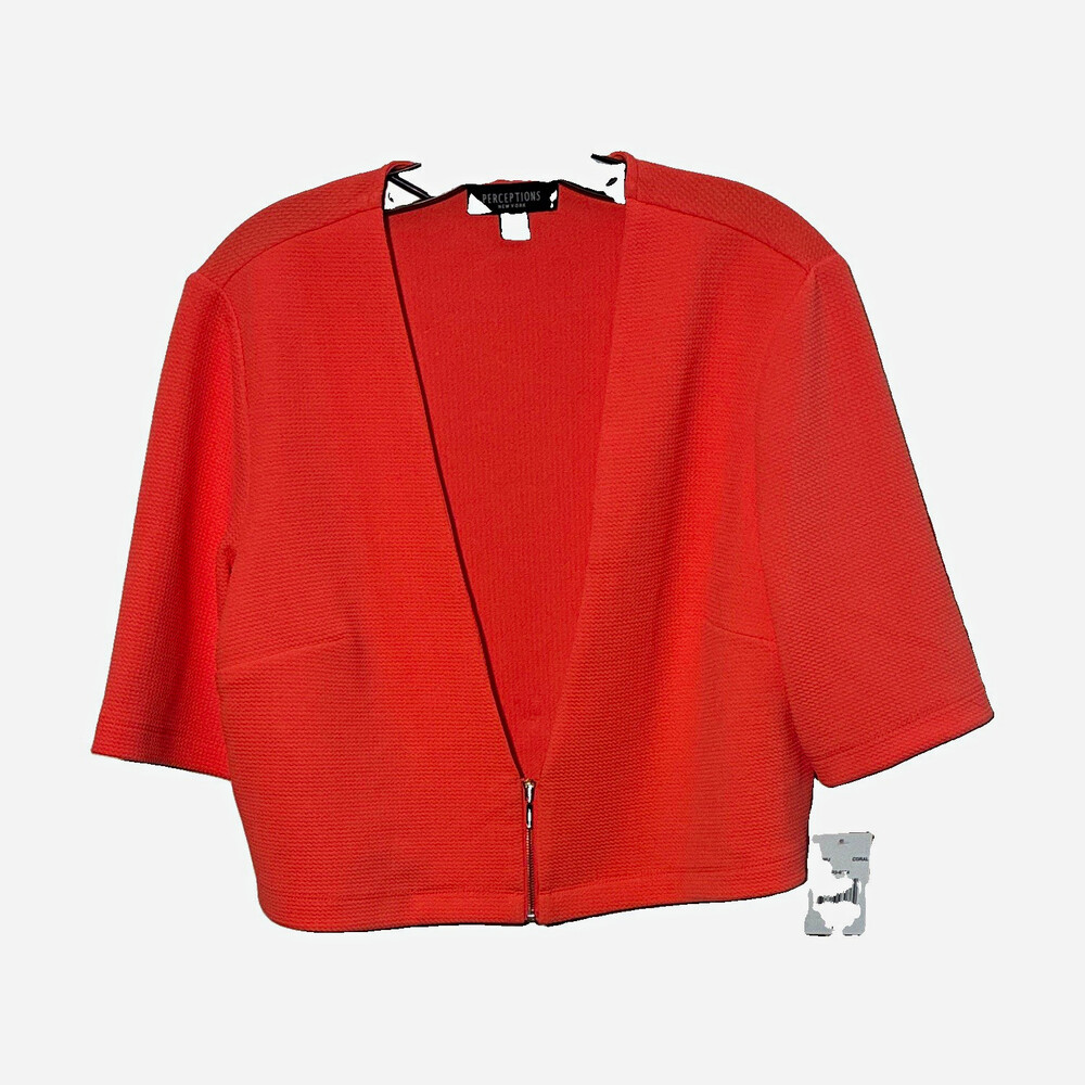 Perceptions New York Women's Orange Lightweight Zip Jacket 3/4 Sleeve XL